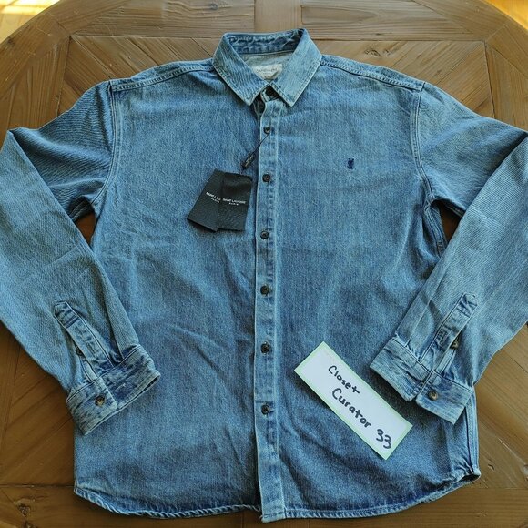 YSL Saint Laurent Cassandre Overshirt Trouville Beach Blue Denim size M (New) - Picture 2 of 15
